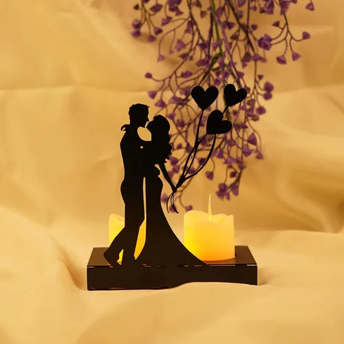 Vista 5 de Adorno de vela de hierro hecho a mano, estatua romántica de pareja para aniversarios, esculturas modernas decorativas, decoración de boda, adorno