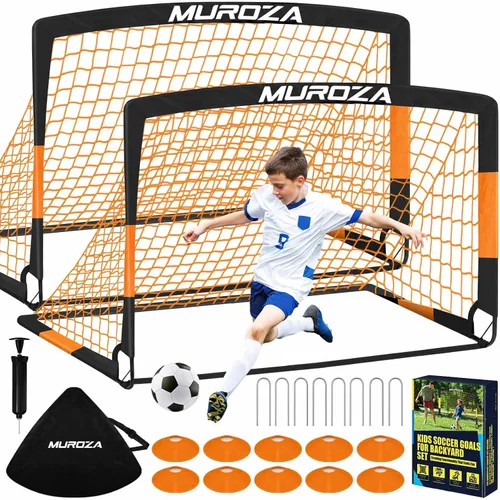 Vista 13 de Portería de fútbol, juego de porterías de fútbol para niños para patio trasero, paquete de 2 redes de fútbol portátiles desplegables con pelota