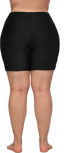 Vista 3 de ATTRACO Pantalones cortos de natación de cintura alta para mujer con bolsillos, tallas grandes, pantalones cortos largos