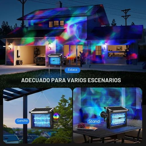 Vista 7 de Solar Bug Zapper Outdoor with Projector Lights, 4500V Mosquito Zapper
