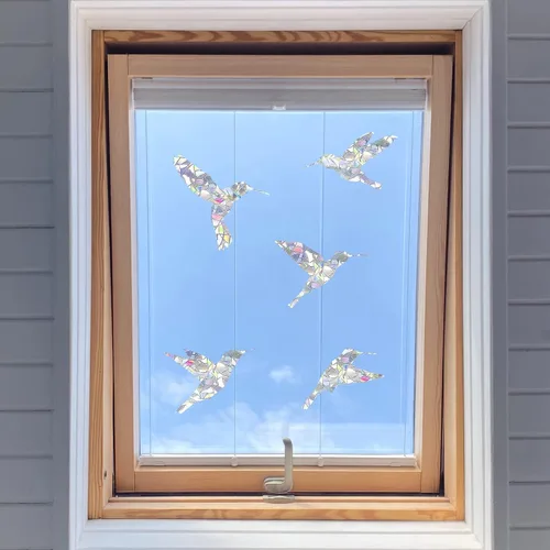 Vista 8 de Daily Tresaures - 33 calcomanías anticolisión para ventana, de vinilo de prisma multiformas, con 6 reflectores en forma de espiral para ataques