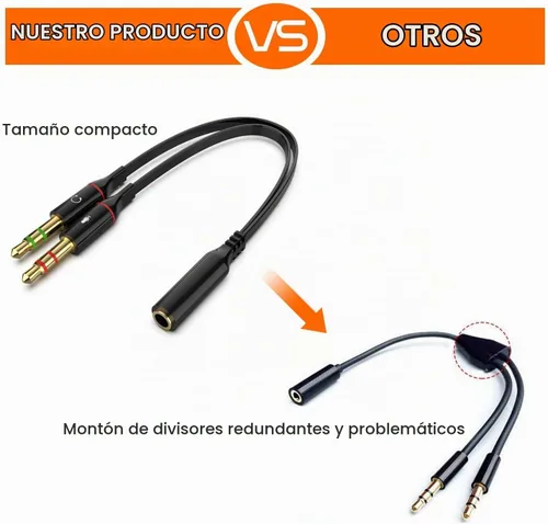 Vista 5 de Maeline Adaptador de auriculares para computadora de 0.138 in hembra a 2 doble cable divisor de audio macho de 0.138 in, micrófono, conector
