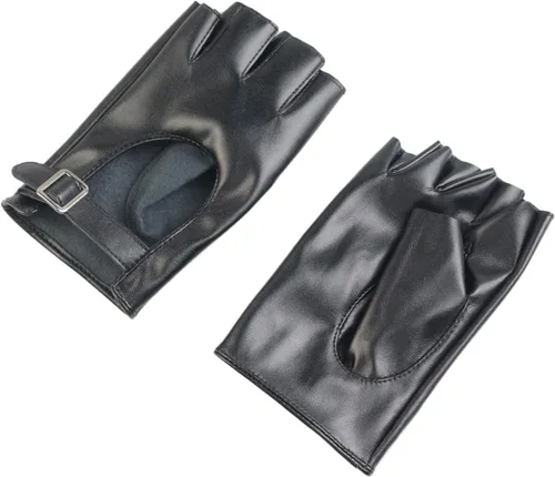 Vista 4 de Long Keeper Guantes sin dedos para mujer, guantes de piel sintética de medio dedo, guantes sin forro para motocicleta, ciclismo, conducción, sin