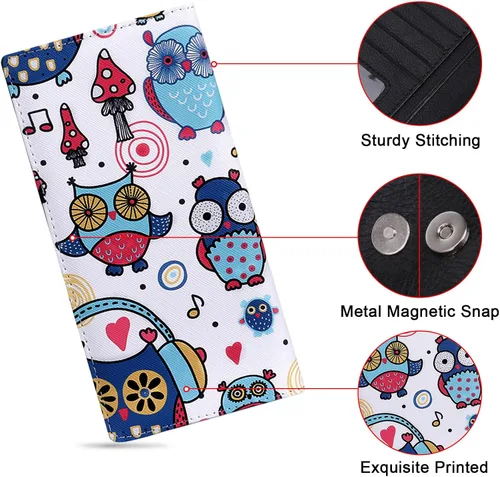 Vista 4 de HUA ANGEL Billetera ultra delgada para mujer, con bloqueo RFID, tarjetero de crédito, plegable, largo, hebilla magnética, billete para mujer, Owl