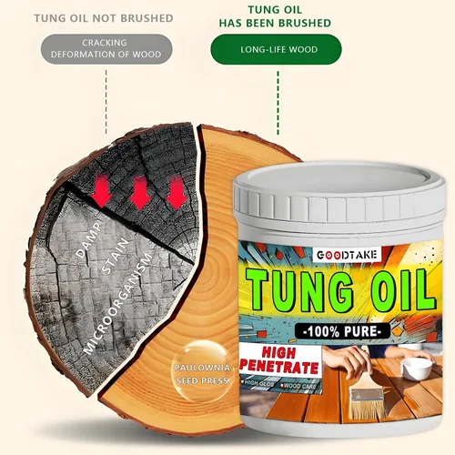 Vista 4 de GOODTAKE Aceite Pure Tung, acabado de aceite Tung prémium con cepillo, sellador de madera de aceite Pure Tung para madera desnuda sin terminar, como