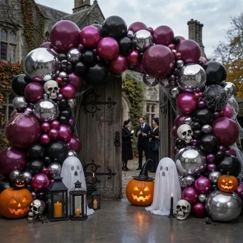Vista 8 de Black Purple Balloon Arch Double Stuffed Purple Silver Foil Balloon Kit