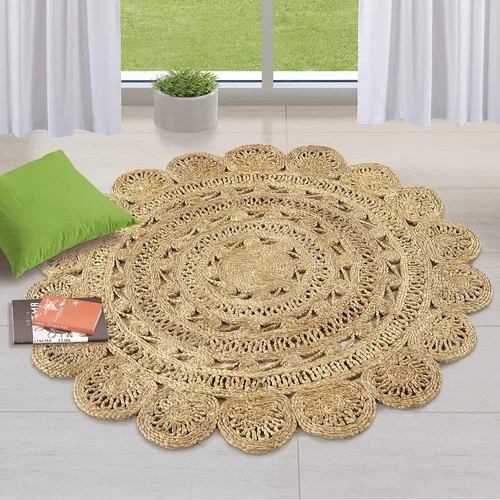 Vista 10 de GRUHUM Alfombra de Área de Yute Tejida a Mano de 3 pies de Fibra Natural Redonda Boho Rústica de Granja Vintage Suave Trenzada Reversible