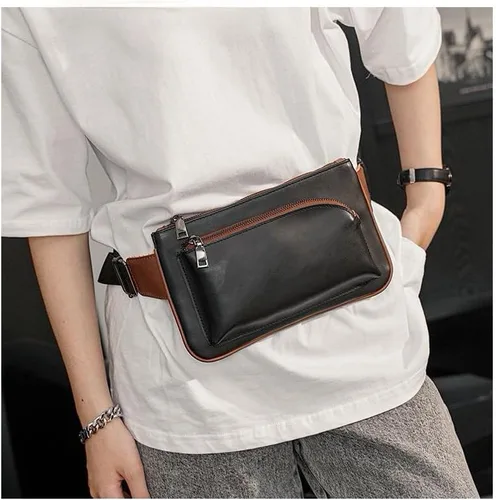 Vista 4 de Bolso bandolera de cuero para hombre, mochila de hombro en el pecho, bolso cruzado impermeable al agua