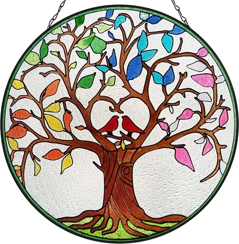 Vista 8 de Atrapasoles para colgar vidrieras de 10 pulgadas con panel de vidrio hecho a mano, decoración de ventana, regalo para mamá y abuela