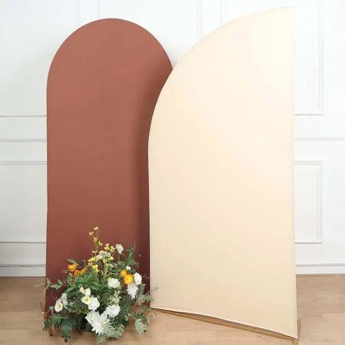 Vista 190 de Efavormart - Juego de 4 fundas de elastano beige para arco de media luna, fundas de telón de fondo Chiara de 2.5 pies a 7 pies para escenarios
