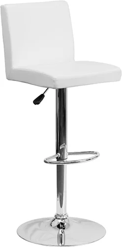 Vista 10 de Flash Furniture Taburete de bar contemporáneo de vinilo negro ajustable con panel trasero y base cromada (paquete de 1)