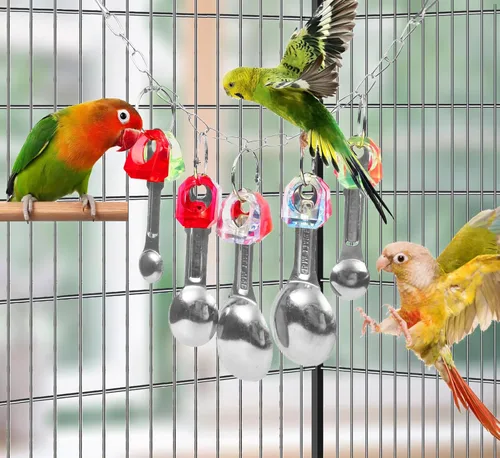 Vista 2 de Juguetes masticables para pájaros, juguetes de loro, cuchara y anillo para pájaros pequeños/medianos
