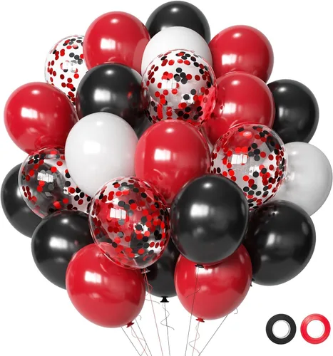 Vista 8 de Globos de látex para fiesta de Halloween de 12 pulgadas con confeti para celebración, fiesta, bar, aniversario, decoración, color negro, naranja