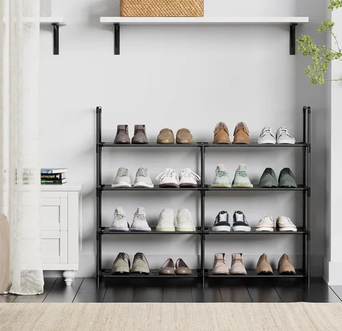 Vista 5 de FIDUCIAL HOME Zapatero organizador de 4 niveles, 16-20 pares, apilable, estante de almacenamiento de zapatos, duradero para entrada de armario