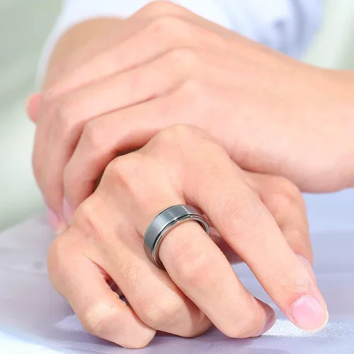 Vista 3 de Anillo giratorio de titanio de tungsteno de 0.2360.315 pulgadas para hombre, tamaño medio, sin níquel, anillo de ansiedad para hombres y mujeres