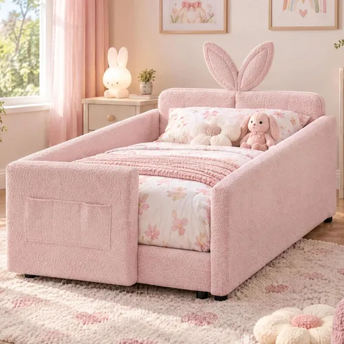 Vista 20 de Cama de suelo tapizada de tamaño matrimonial con valla y bolsillos, cama de Cama de suelo tapizada de tamaño matrimonial con listones y cabecero