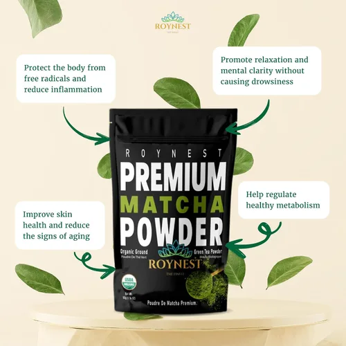 Vista 4 de Roynest Polvo de matcha orgánico certificado prémium – Matcha 100% puro para lattes helados, batidos, bebidas frías y hornear, energía limpia