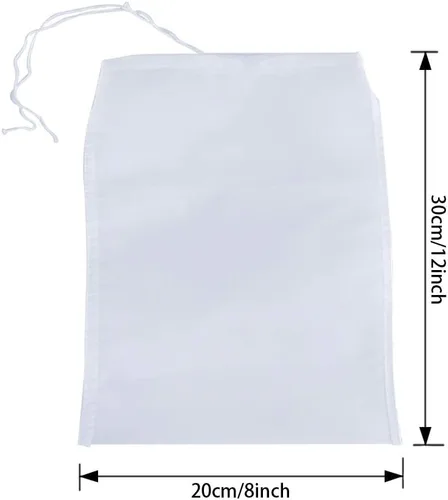 Vista 2 de 3 bolsas de filtro reutilizables de malla de nailon para leche de nueces, café, jugo, 74 micrones, 8 x 12 pulgadas