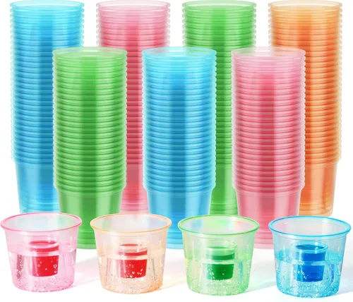 Vista 9 de JOLLY CHEF 100 vasos de bombardero desechables, vasos de plástico transparente de 4 onzas, altamente duraderos y reutilizables, perfectos para tomas