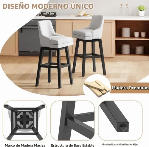 Vista 7 de GYI - Juego de 2 taburetes de bar blancos giratorios de tela de 26 pulgadas con altura de mostrador