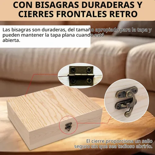 Vista 3 de Caja de madera sin terminar con tapa con bisagras para manualidades DIY almacenamiento de joyas caja de pino - 12" x 9" x 3.35