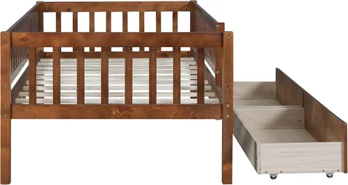Vista 6 de Harper & Bright Designs Sofá cama de tamaño individual con dos cajones, marco de cama de madera con plataforma individual para niños con Nogal