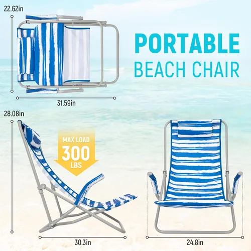 Vista 2 de #WEJOY Silla de playa de respaldo alto para adultos, sillas de playa resistentes para adultos con reposacabezas, silla portátil ligera para acampar