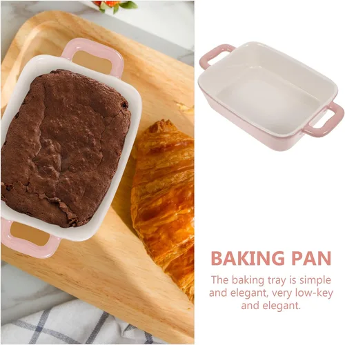 Vista 4 de Cabilock Bandeja de cerámica para horno de microondas, bandeja de porcelana de 8.26 x 4.72 x 1.88 pulgadas para hornear, lasaña, brownies, asar
