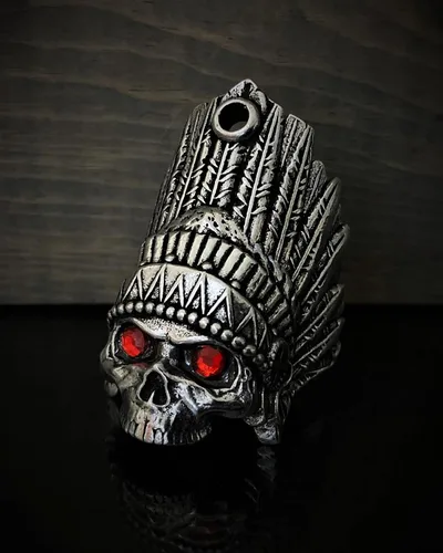 Vista 7 de Bravo Bells Campana de diamante de calavera india, accesorio o llavero para la suerte en la carretera, fabricado en Estados Unidos, plateado