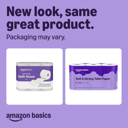 Vista 2 de Amazon Basics - Papel higiénico suave y resistente de 2 capas, 6 mega rollos = 24 rollos regulares, sin perfume, 340 hojas (6 rollos)