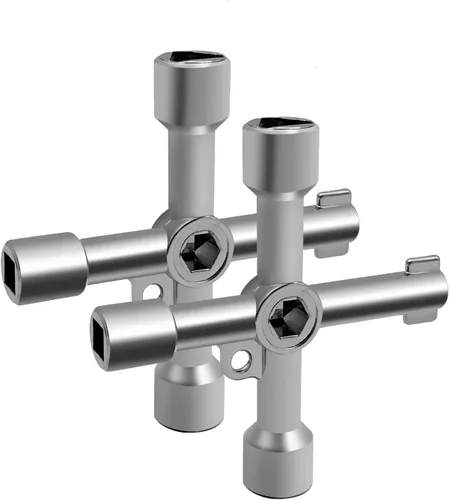 Vista 7 de Llave multifuncional de 4 vías, llave cruzada universal 4 en 1, llave cuadrada triangular de acero inoxidable para medidor de agua y gas, válvula