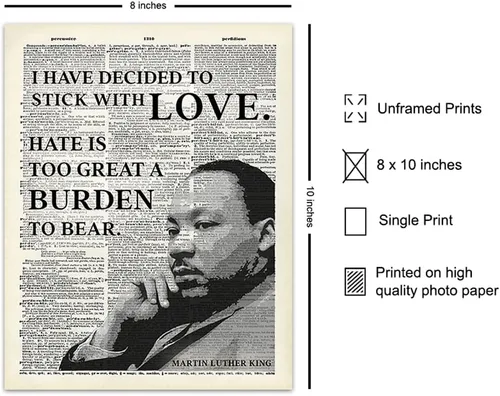 Vista 2 de Arte inspirador de pared de diccionario de Martin Luther King, MLK, decoración del hogar, póster reciclado para decoración de oficina o habitación