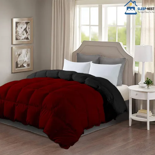 Vista 2 de Edredón reversible alternativo para todas las estaciones (negro y borgoña) tamaño California King 102 x 96 pulgadas, 1 edredón con pestañas