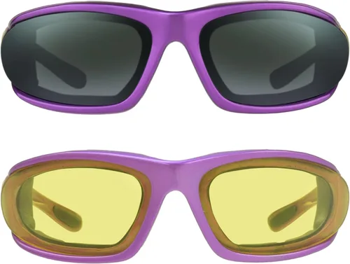 Vista 11 de Bikershades Gafas de montar en motocicleta con montura morada, pequeñas para mujeres y niñas 2 pares transparentes