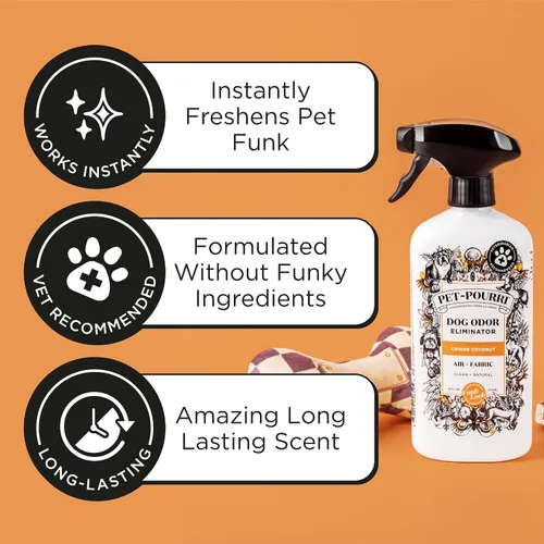 Vista 3 de Pet-Pourri Pet Odor Air + Spray eliminador de olores de tela, coco canino, 16 onzas líquidas