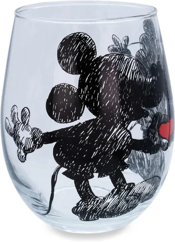 Vista 2 de Disney Copa de vino sin tallo de Mickey y Minnie Mouse con forma de lágrima de corazón, vaso para mimosas, cócteles