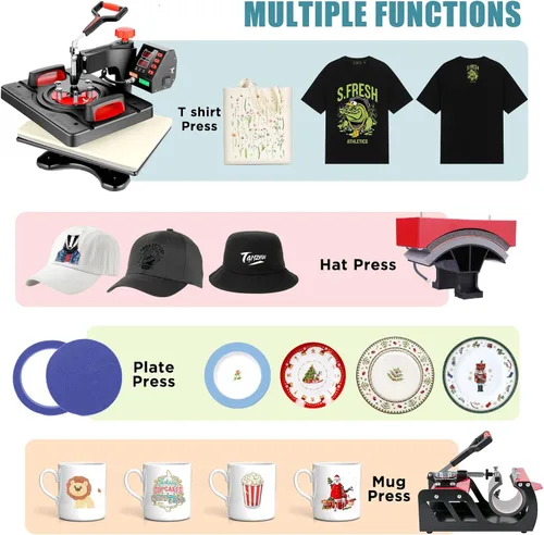 Vista 2 de Prensa de calor profesional, máquina de prensa de calor 5 en 1 para camisetas, máquina de prensa de camisas de 15 x 12 pulgadas, máquina