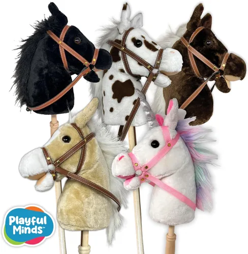 Vista 8 de Nature Bound Caballo de palo Caballo en un palo con efectos de sonido – Poni de peluche hecho a mano para niños pequeños y niños Mango de madera