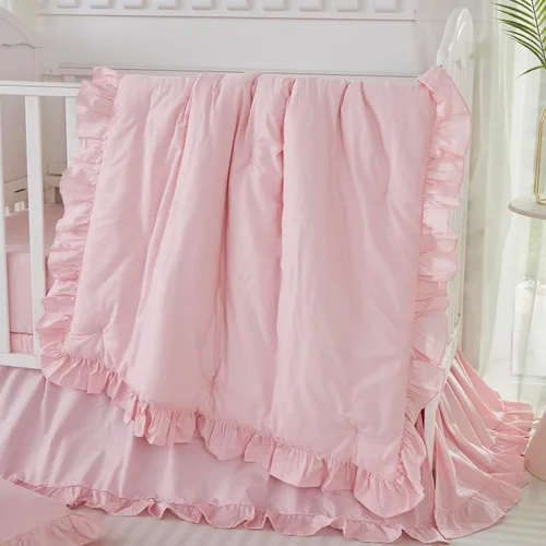 Vista 11 de Brandream Conjunto de Ropa de Cama para Cuna Unisex Bebé Niña Niño 3 Piezas Beige Sólido Boho Chic de Granja Volantes Cálido 100% Algodón Lavado