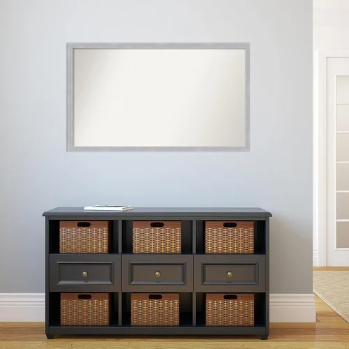 Vista 5 de Amanti Art Silver Bathroom Mirror for Over Sink, 25x42 Custom Made Grace Brushed Nickel Narrow Rectangle Vanity Mirror, Large Modern Wood Frame