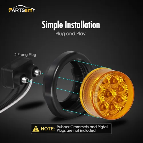 Vista 6 de Partsam 10 luces ámbar 9 LED remolque 2" redonda, transparente con luz reflectora, temporizador
