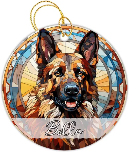 Vista 25 de Amstaff - Adornos personalizados para perros Amstaff para árbol de Navidad con nombre, adorno estilo vitral para perros, regalos para amantes