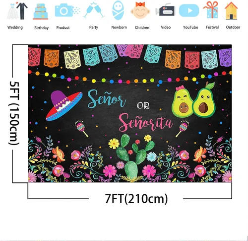 Vista 3 de Avezano Fondo para fiesta de revelación de género Señor o Señorita niño o niña, baby shower, fiesta, fotografía, fondo de aguacate mexicano para él