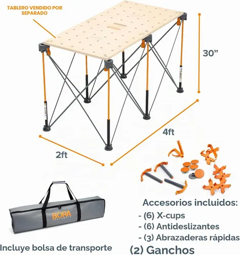 Vista 4 de BORA Centipede Workstand CK625 76 cm X 61 cm X 122 cm Soporte de trabajo Centipede de acero con caballete de sierra y accesorios adicionales