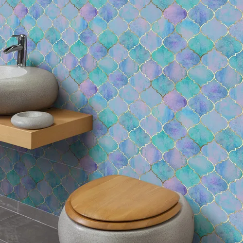 Vista 4 de 6 calcomanías de pared 3D azules Hyun-chae para escamas de peces de 12 x 12 pulgadas, decoración de salpicaduras, bricolaje, extraíble, impermeable