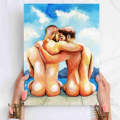 Vista 3 de DAVUD Decoración artística para hombre, pintura de acuarela, hombre gay y baño gay, arte de pared para el hogar, bar, decoración de pared, arte