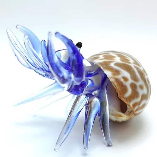 Vista 5 de Figuras en miniatura de cangrejo ermitaño de conchas marinas, animales soplados a mano, arte de regalo coleccionable, decoración de regalo, azul (V1)