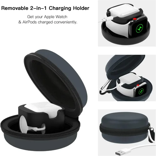 Vista 22 de MoKo Caja de almacenamiento compatible con Apple Watch Series 11/10/9/8/7/6/5/4/3/2/1/SE3/SE2/SE, funda protectora portátil de viaje para AirPods