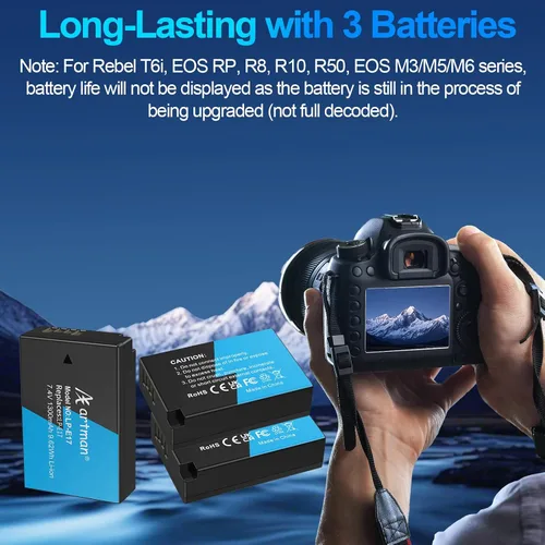 Vista 7 de Artman LP-E17 - Paquete de 3 baterías de 1300 mAh y cargador LCD de 3 ranuras para Canon EOS R50 R8 R10 RP R100, Rebel T8i T7i T6i T6s SL2 SL3, EOS