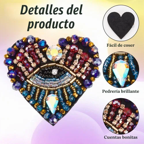 Vista 3 de INFUNLY 4 parches de cuentas de diamantes de imitación de ojo de corazón de 4.1 x 2.9 pulgadas, parches para coser en forma de corazón, hechos a